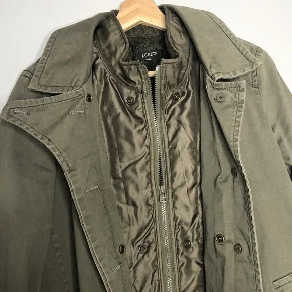 J. Crew Men Military Coat Two Layers Fleece Vest & Canvas Jacket M Army Green - Picture 3 of 12